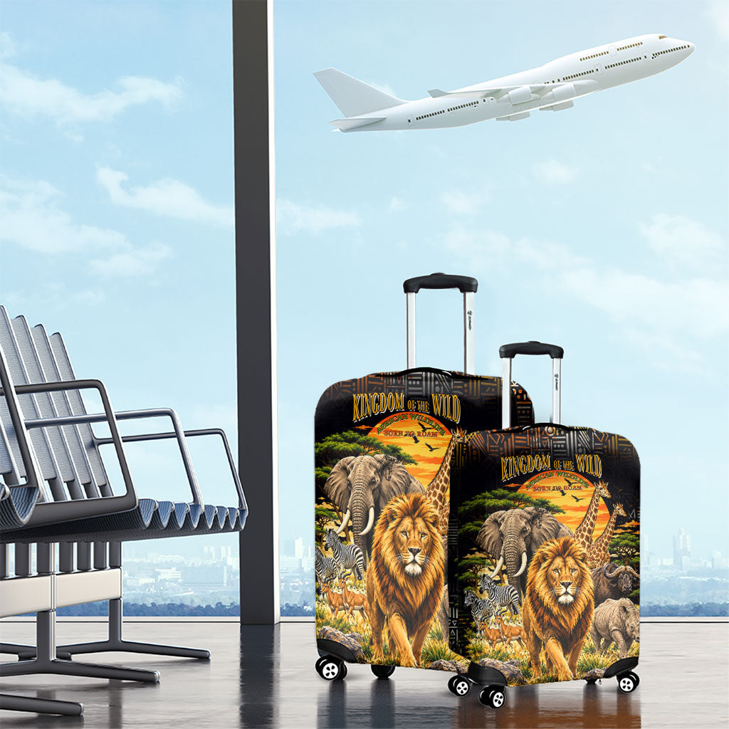 African Wildlife Heart Luggage Cover Safari Sunset Lion Elephant Giraffe Tribal Pattern