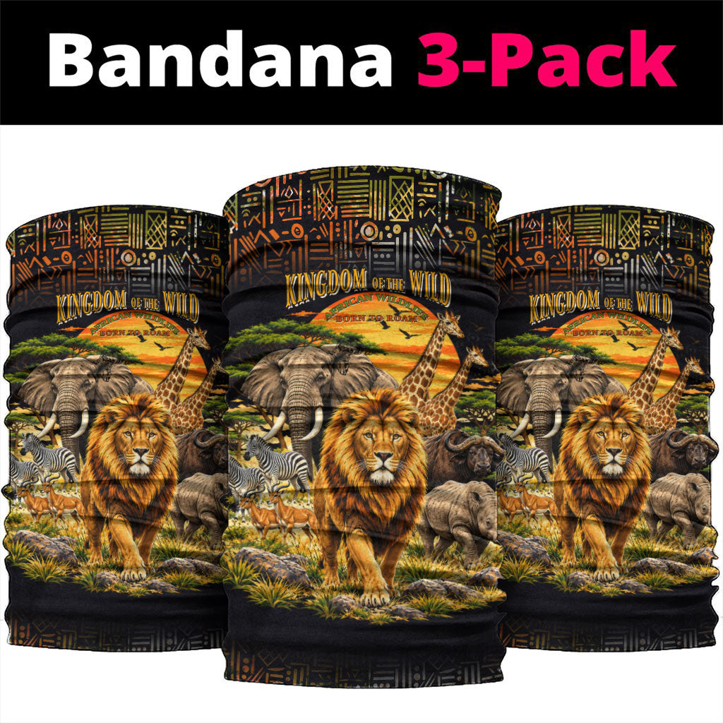African Wildlife Heart Neck Gaiter Safari Sunset Lion Elephant Giraffe Tribal Pattern