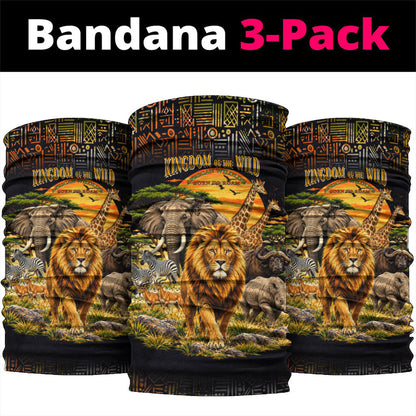 African Wildlife Heart Neck Gaiter Safari Sunset Lion Elephant Giraffe Tribal Pattern