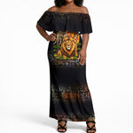 African Wildlife Heart Off Shoulder Maxi Dress Safari Sunset Lion Elephant Giraffe Tribal Pattern