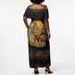 African Wildlife Heart Off Shoulder Maxi Dress Safari Sunset Lion Elephant Giraffe Tribal Pattern
