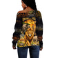 African Wildlife Heart Off Shoulder Sweater Safari Sunset Lion Elephant Giraffe Tribal Pattern