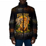 African Wildlife Heart Padded Jacket Safari Sunset Lion Elephant Giraffe Tribal Pattern