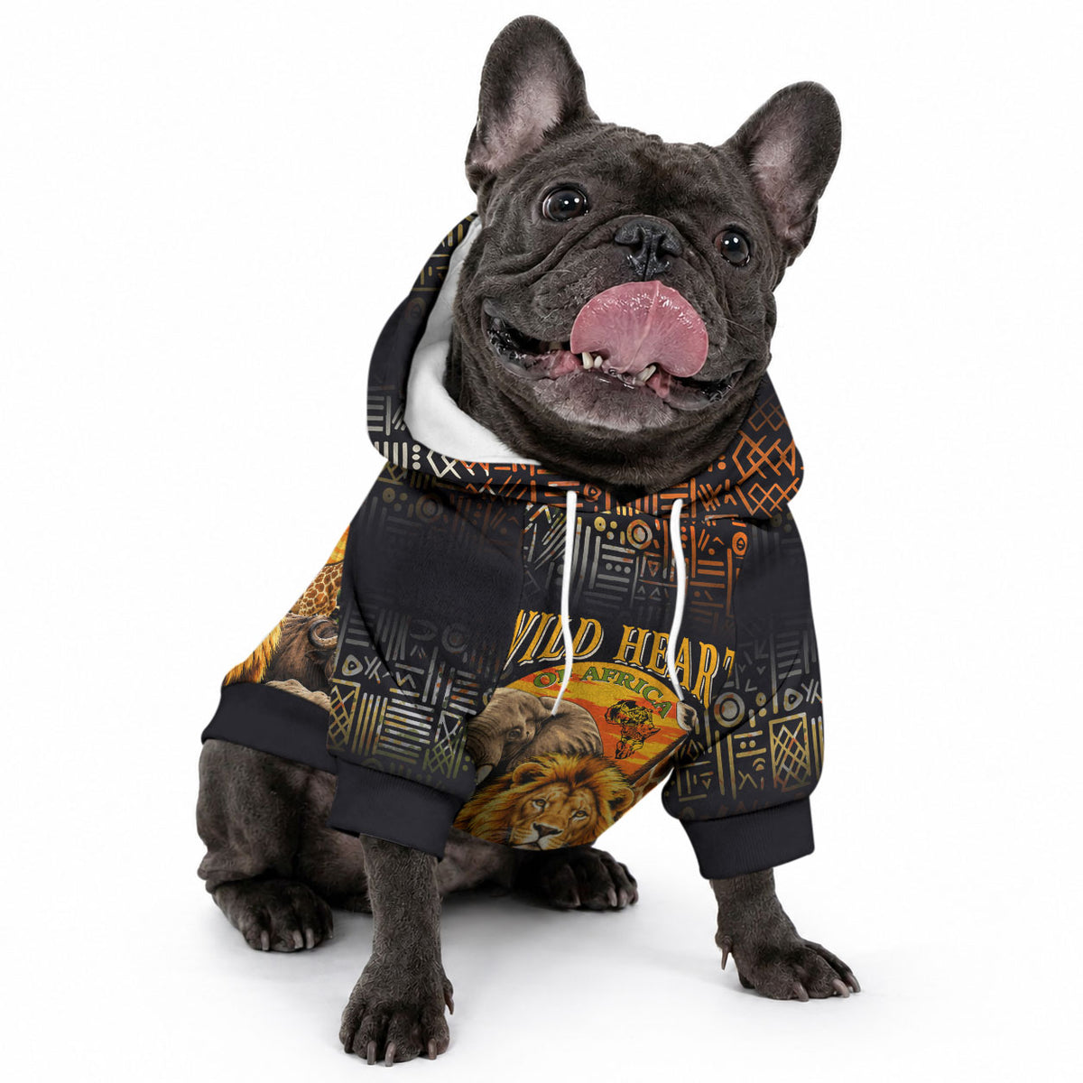 African Wildlife Heart Pet Hoodie Safari Sunset Lion Elephant Giraffe Tribal Pattern