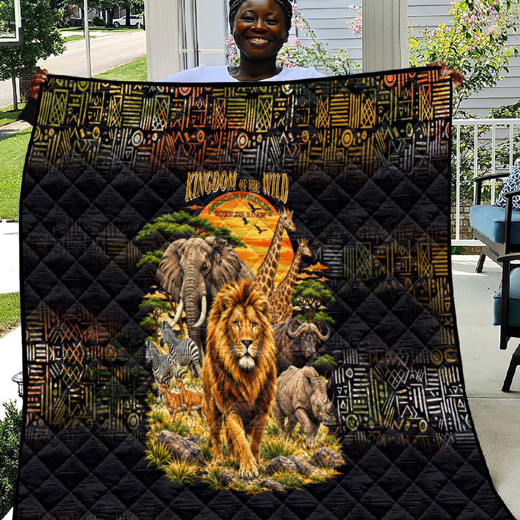 African Wildlife Heart Quilt Safari Sunset Lion Elephant Giraffe Tribal Pattern