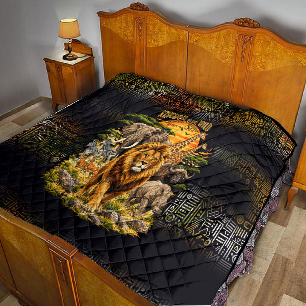 African Wildlife Heart Quilt Safari Sunset Lion Elephant Giraffe Tribal Pattern