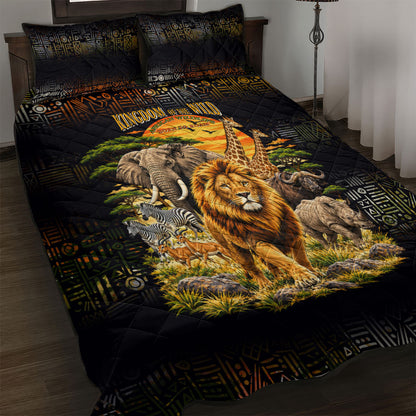 African Wildlife Heart Quilt Bed Set Safari Sunset Lion Elephant Giraffe Tribal Pattern