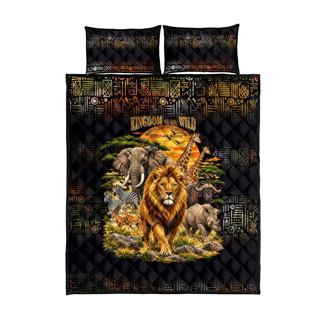 African Wildlife Heart Quilt Bed Set Safari Sunset Lion Elephant Giraffe Tribal Pattern