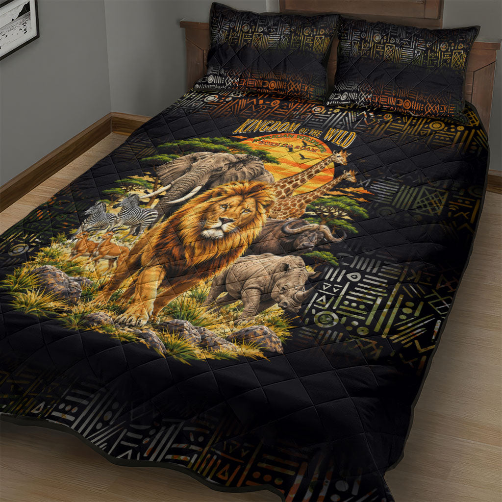 African Wildlife Heart Quilt Bed Set Safari Sunset Lion Elephant Giraffe Tribal Pattern