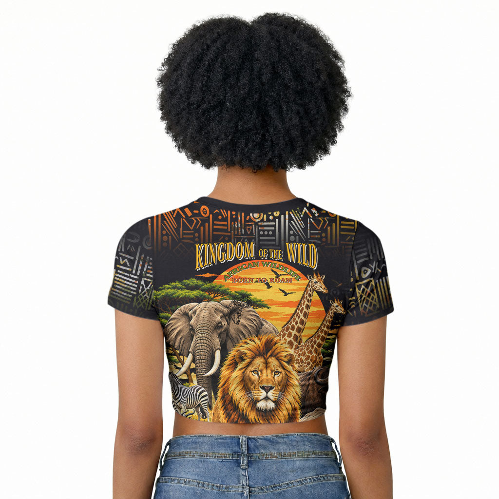 African Wildlife Heart Raglan Cropped T shirt Safari Sunset Lion Elephant Giraffe Tribal Pattern