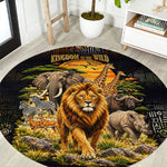 African Wildlife Heart Round Carpet Safari Sunset Lion Elephant Giraffe Tribal Pattern