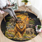 African Wildlife Heart Round Carpet Safari Sunset Lion Elephant Giraffe Tribal Pattern