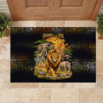 African Wildlife Heart Rubber Doormat Safari Sunset Lion Elephant Giraffe Tribal Pattern