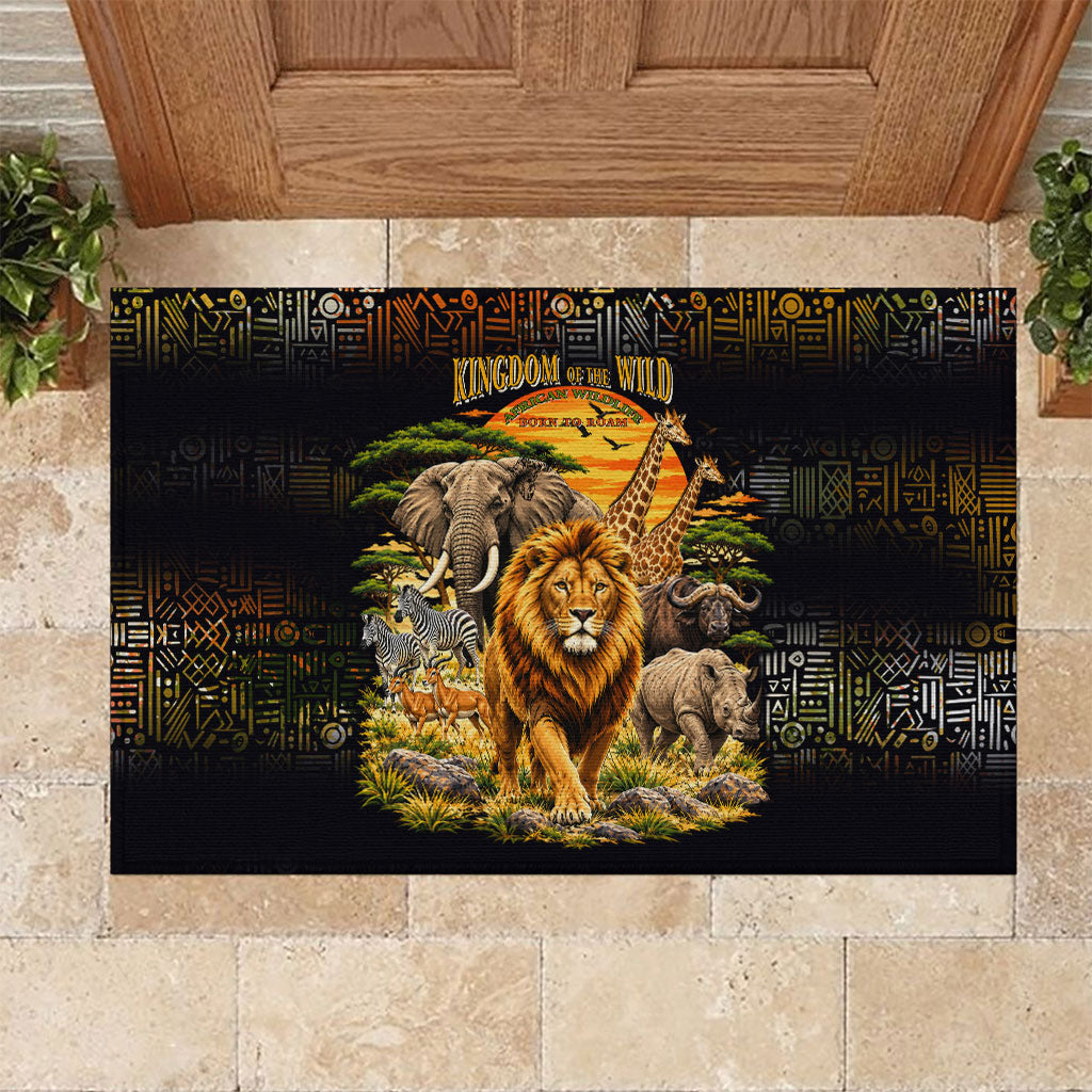African Wildlife Heart Rubber Doormat Safari Sunset Lion Elephant Giraffe Tribal Pattern