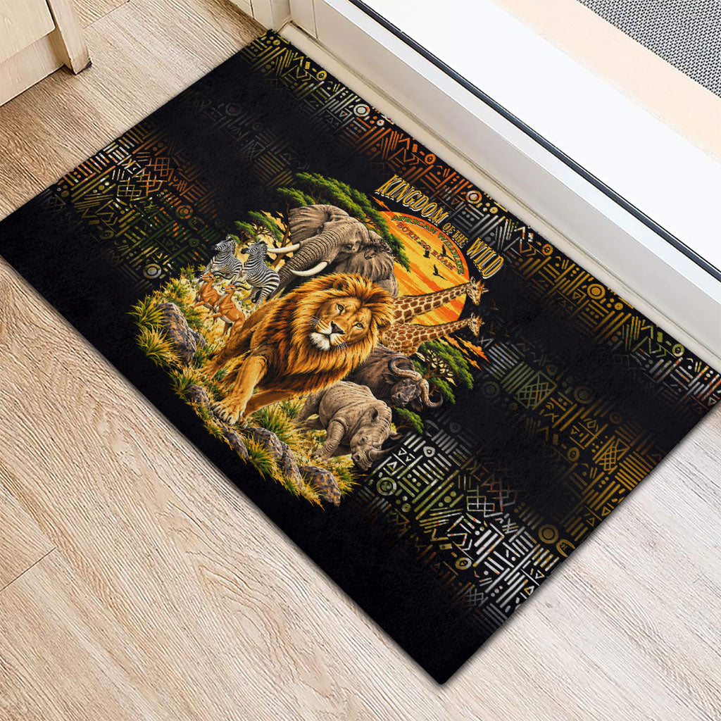 African Wildlife Heart Rubber Doormat Safari Sunset Lion Elephant Giraffe Tribal Pattern