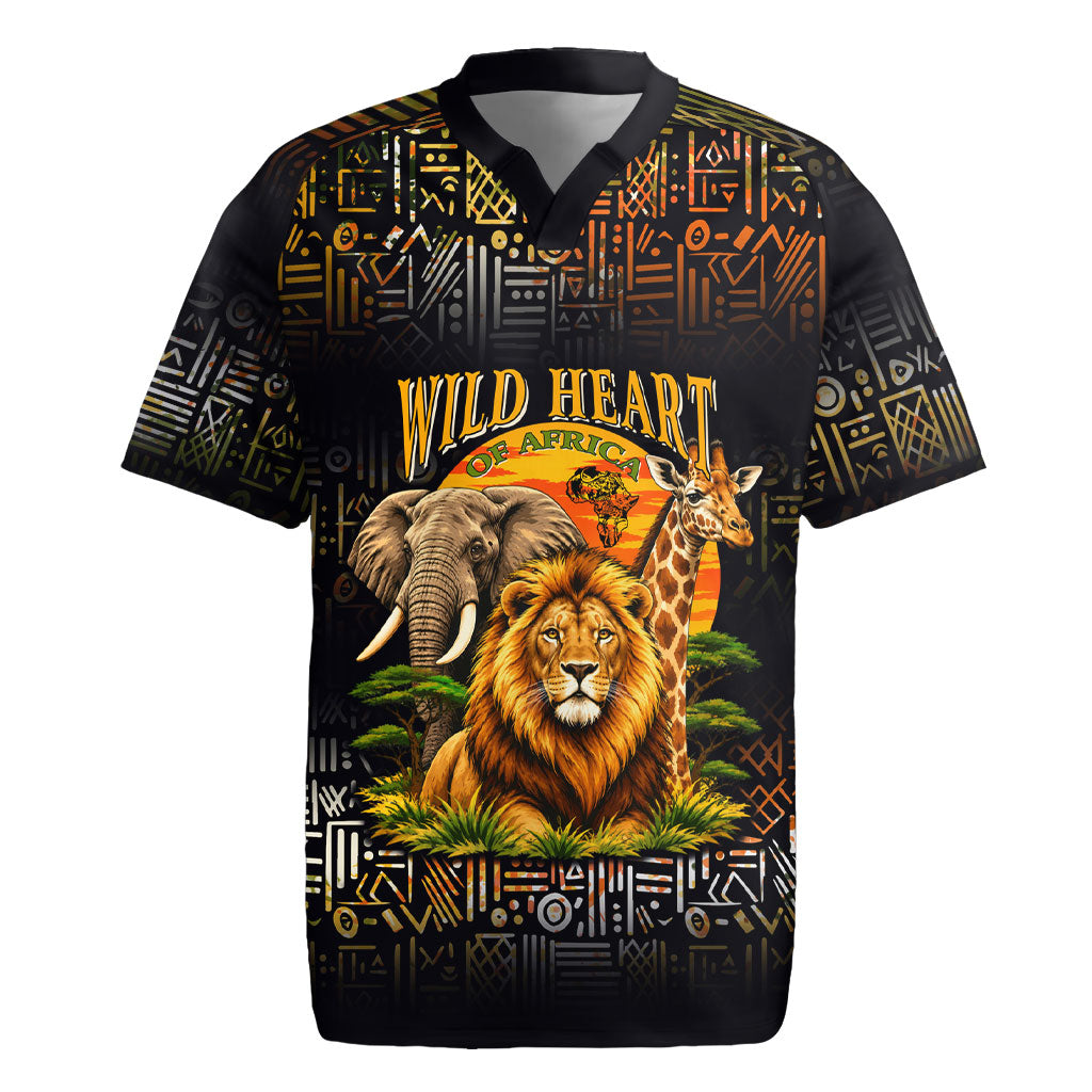 African Wildlife Heart Rugby Jersey Safari Sunset Lion Elephant Giraffe ...