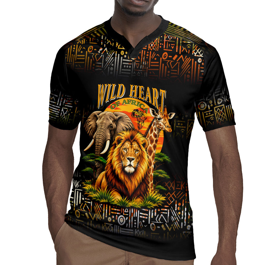 African Wildlife Heart Rugby Jersey Safari Sunset Lion Elephant Giraffe Tribal Pattern