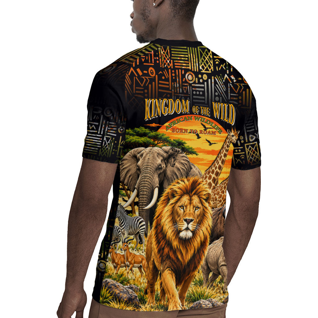 African Wildlife Heart Rugby Jersey Safari Sunset Lion Elephant Giraffe Tribal Pattern