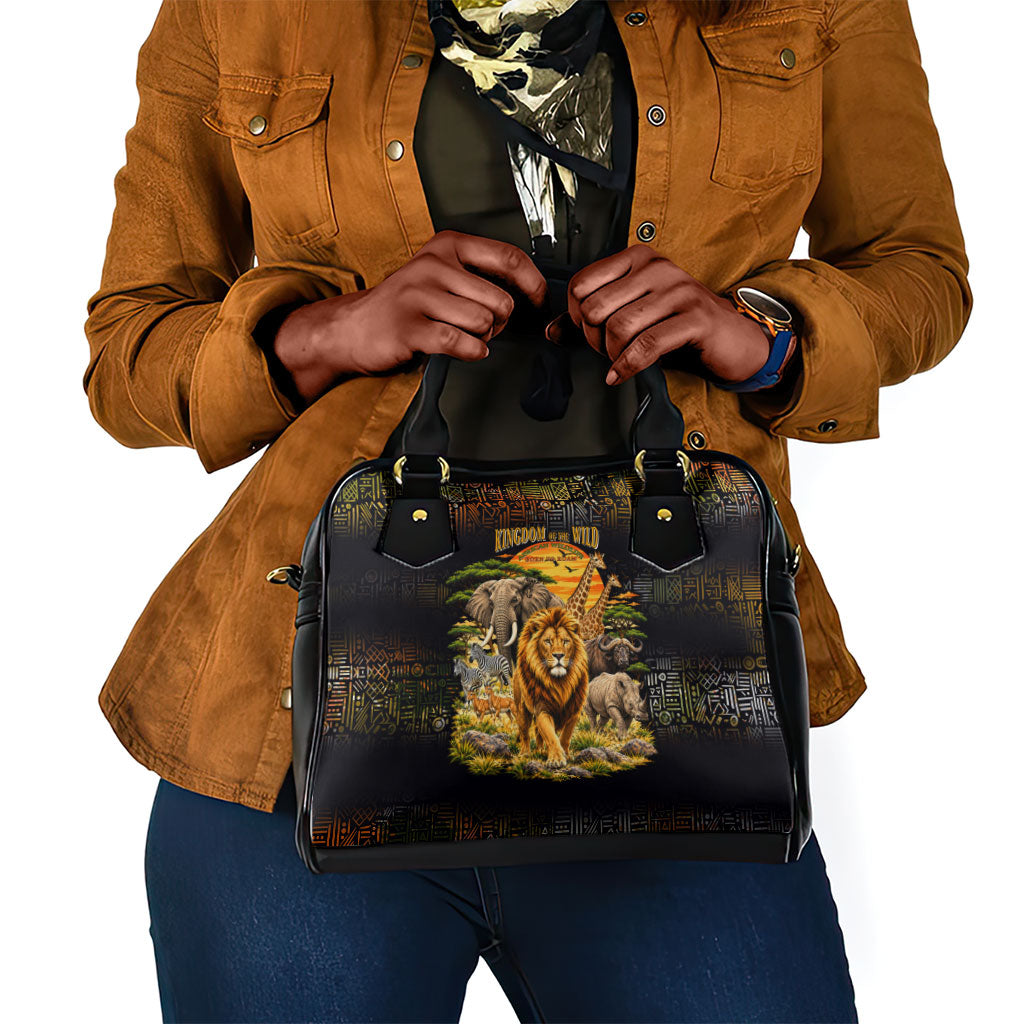 African Wildlife Heart Shoulder Handbag Safari Sunset Lion Elephant Giraffe Tribal Pattern