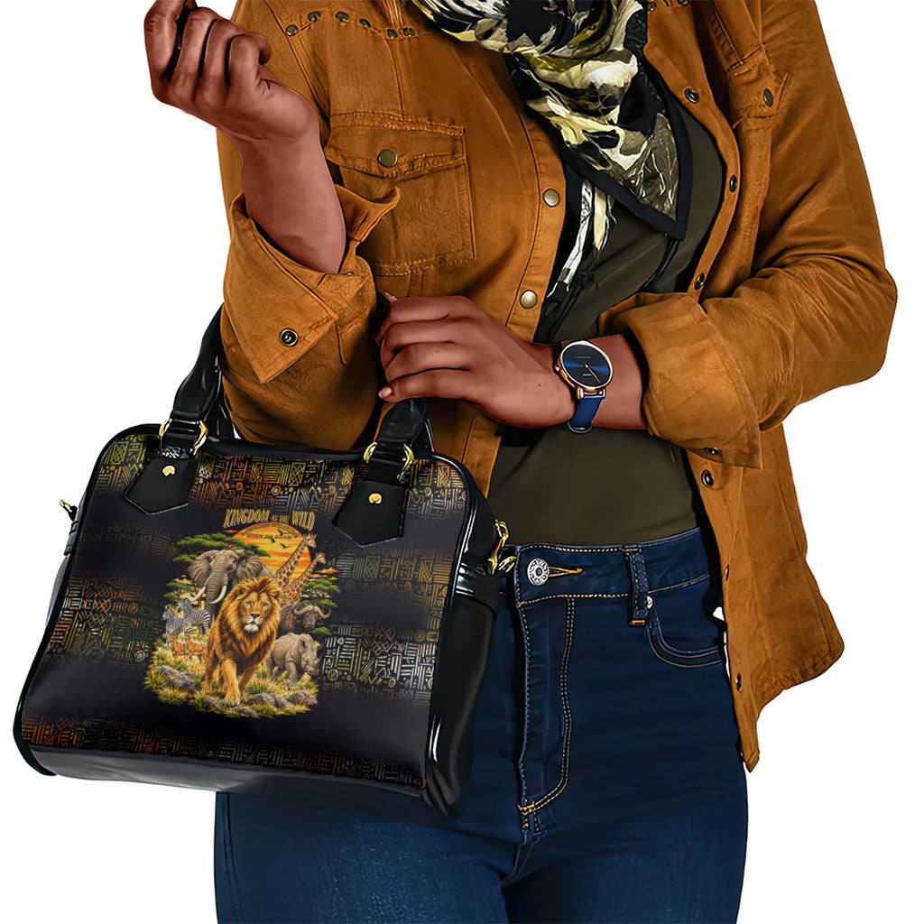 African Wildlife Heart Shoulder Handbag Safari Sunset Lion Elephant Giraffe Tribal Pattern