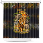 African Wildlife Heart Shower Curtain Safari Sunset Lion Elephant Giraffe Tribal Pattern