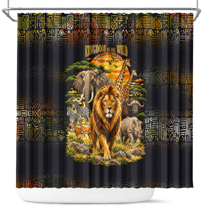 African Wildlife Heart Shower Curtain Safari Sunset Lion Elephant Giraffe Tribal Pattern