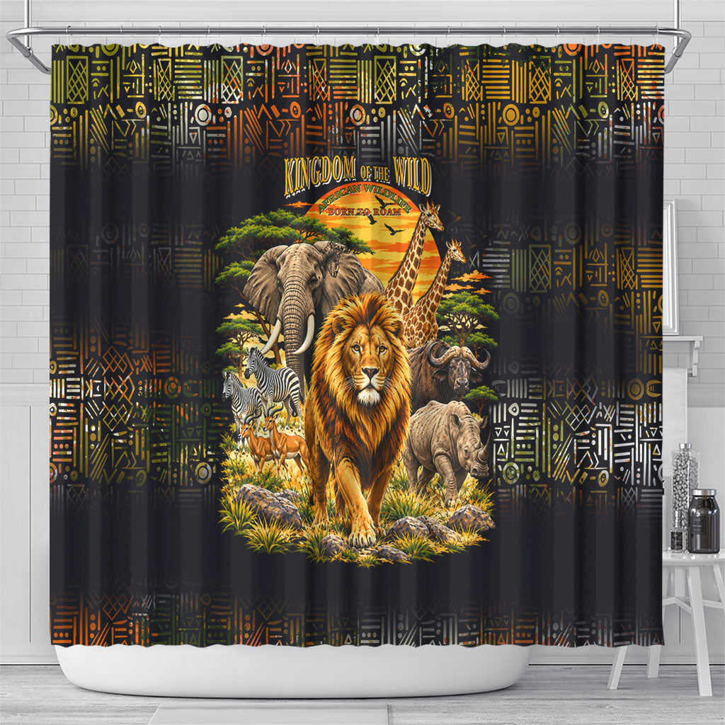 African Wildlife Heart Shower Curtain Safari Sunset Lion Elephant Giraffe Tribal Pattern
