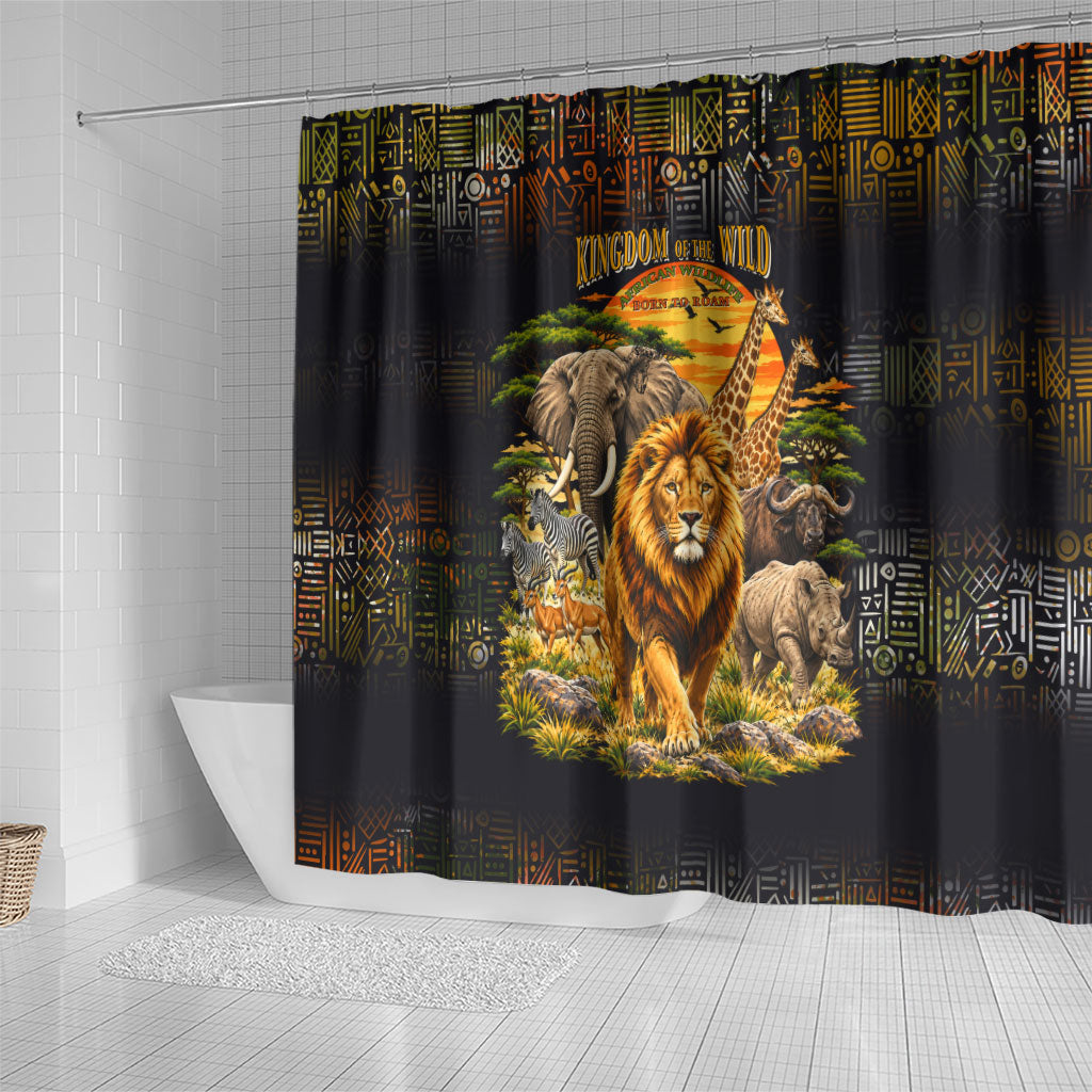 African Wildlife Heart Shower Curtain Safari Sunset Lion Elephant Giraffe Tribal Pattern