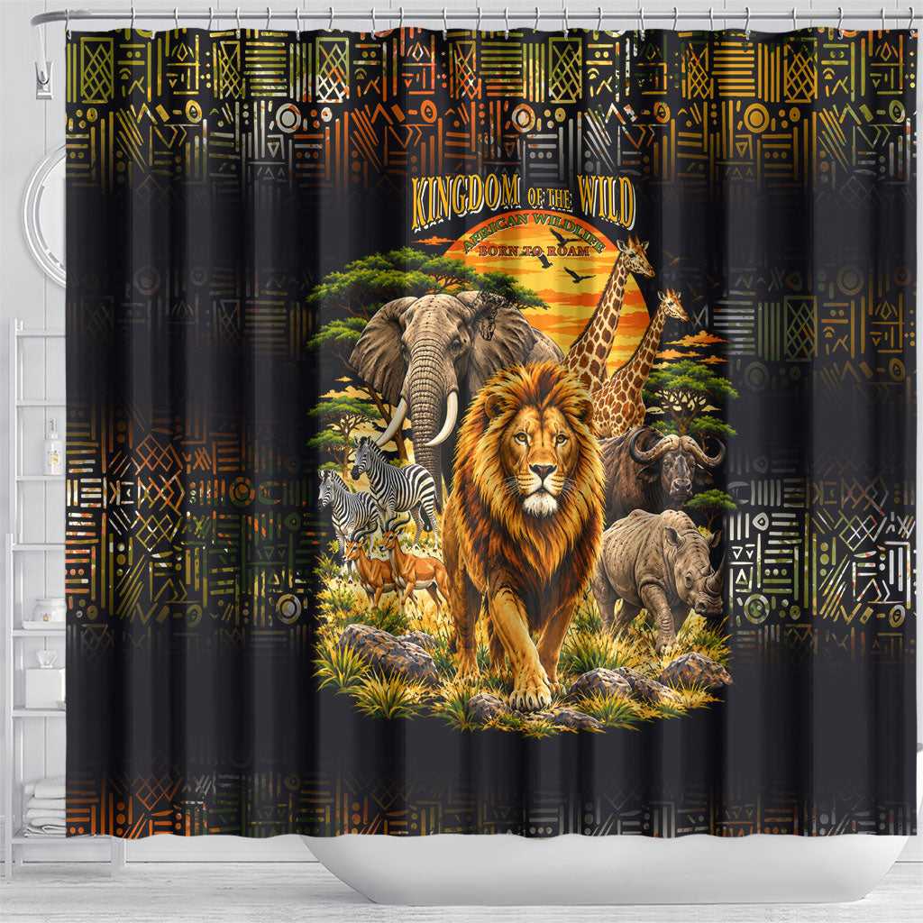 African Wildlife Heart Shower Curtain Safari Sunset Lion Elephant Giraffe Tribal Pattern