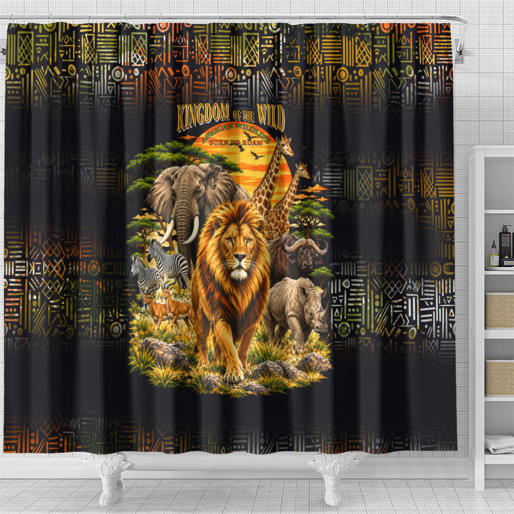 African Wildlife Heart Shower Curtain Safari Sunset Lion Elephant Giraffe Tribal Pattern
