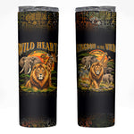 African Wildlife Heart Skinny Tumbler Safari Sunset Lion Elephant Giraffe Tribal Pattern