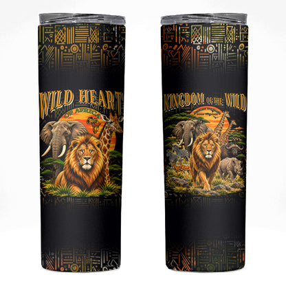 African Wildlife Heart Skinny Tumbler Safari Sunset Lion Elephant Giraffe Tribal Pattern