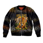 African Wildlife Heart Sleeve Zip Bomber Jacket Safari Sunset Lion Elephant Giraffe Tribal Pattern