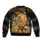 African Wildlife Heart Sleeve Zip Bomber Jacket Safari Sunset Lion Elephant Giraffe Tribal Pattern