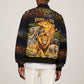 African Wildlife Heart Sleeve Zip Bomber Jacket Safari Sunset Lion Elephant Giraffe Tribal Pattern