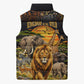 African Wildlife Heart Sleeveless Puffer Jacket Safari Sunset Lion Elephant Giraffe Tribal Pattern