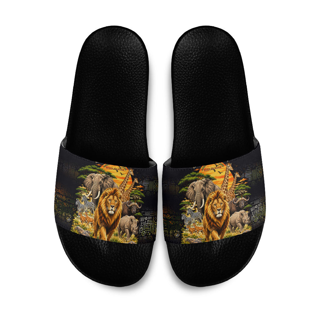 African Wildlife Heart Slide Sandals Safari Sunset Lion Elephant ...