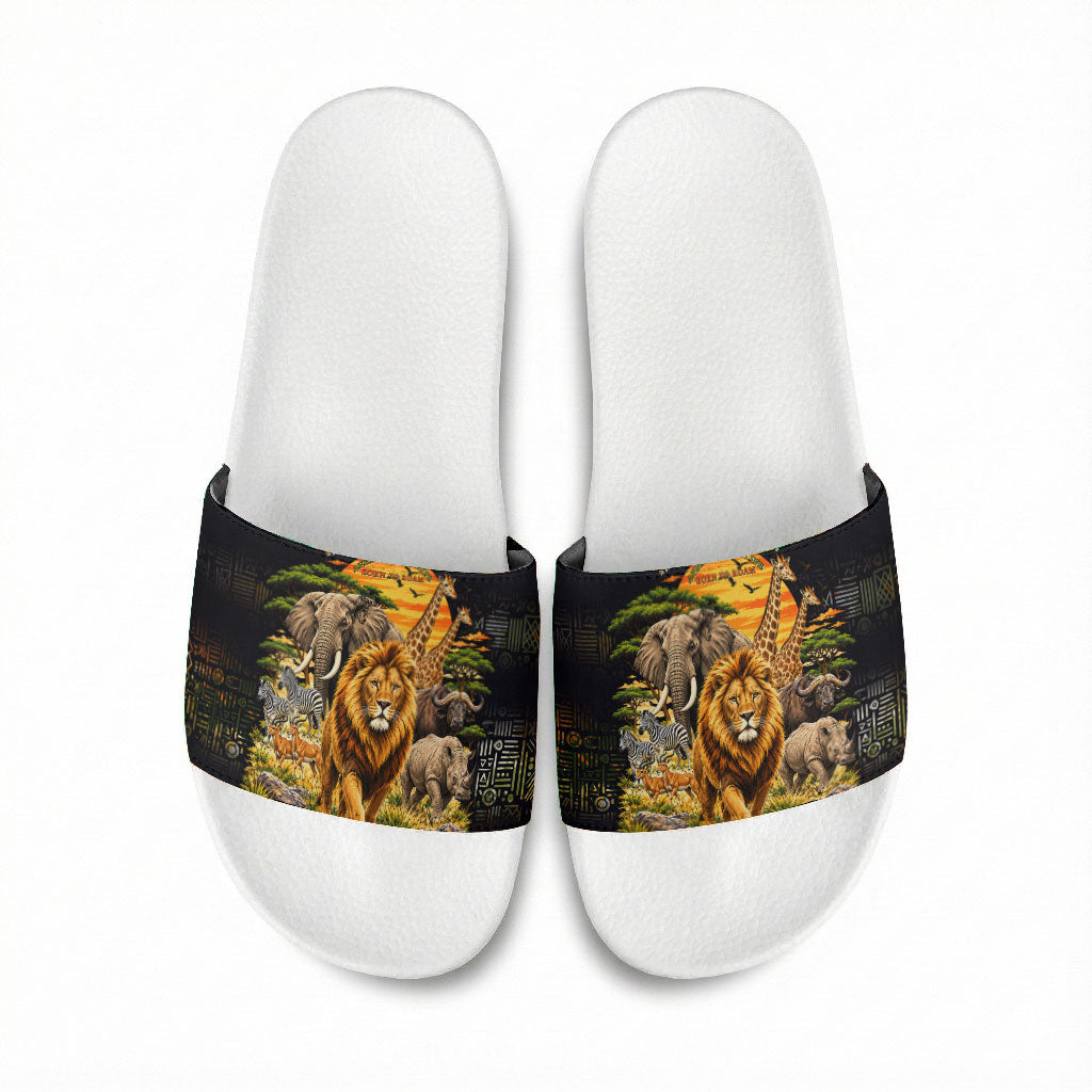 African Wildlife Heart Slide Sandals Safari Sunset Lion Elephant ...