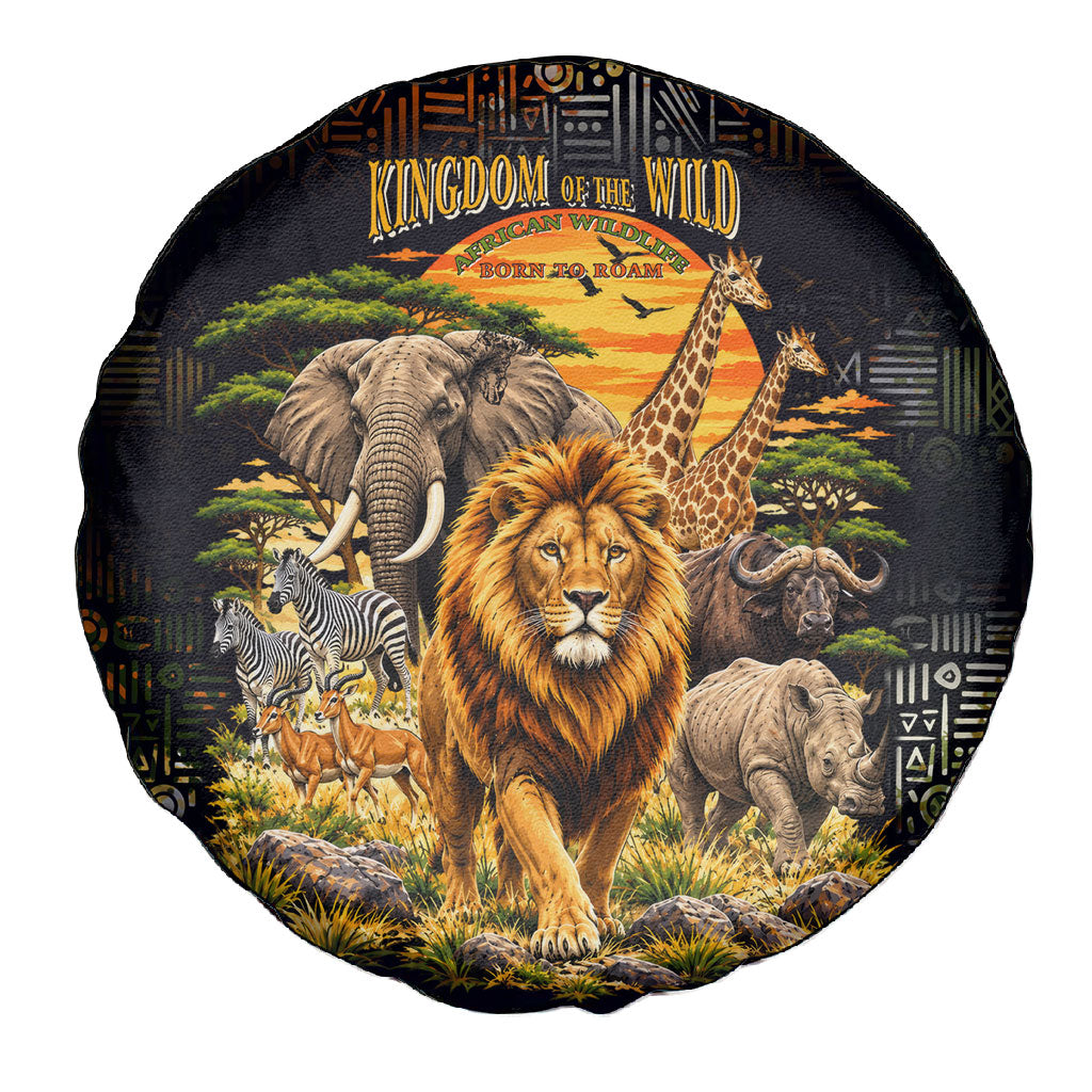 African Wildlife Heart Spare Tire Cover Safari Sunset Lion Elephant Giraffe Tribal Pattern