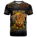 African Wildlife Heart T shirt Safari Sunset Lion Elephant Giraffe Tribal Pattern