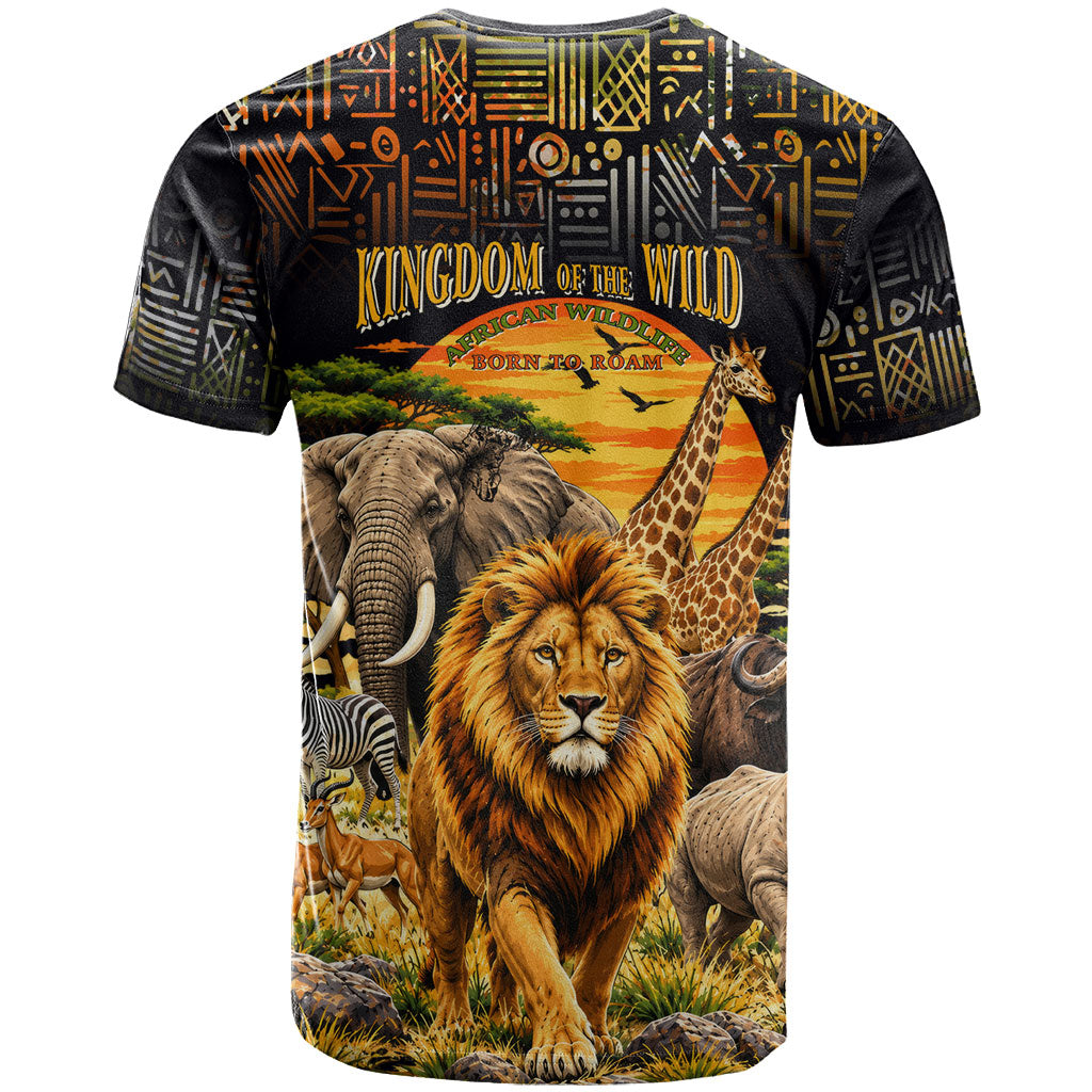 African Wildlife Heart T shirt Safari Sunset Lion Elephant Giraffe Tribal Pattern