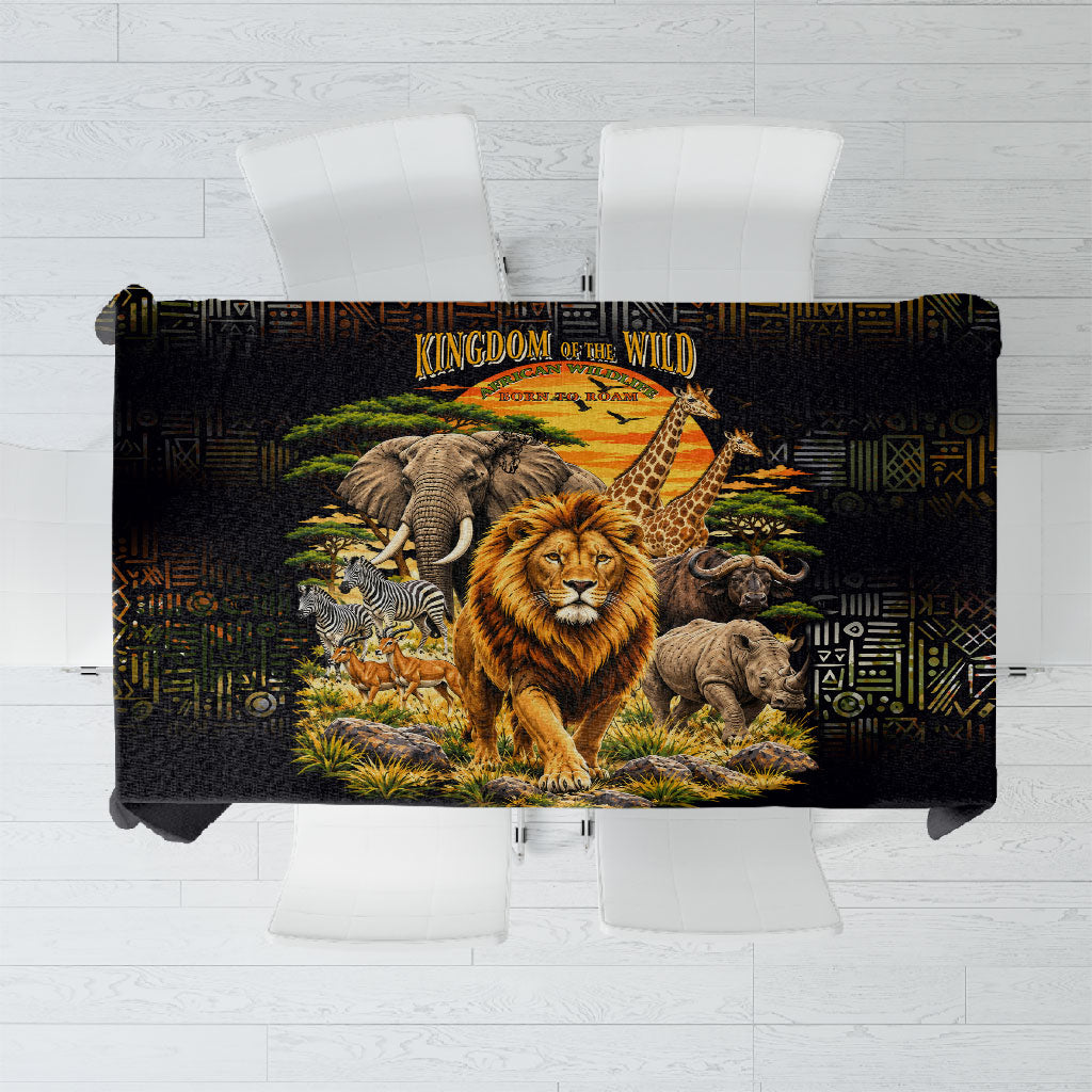 African Wildlife Heart Tablecloth Safari Sunset Lion Elephant Giraffe Tribal Pattern