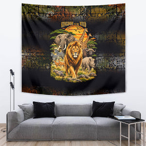 African Wildlife Heart Tapestry Safari Sunset Lion Elephant Giraffe Tribal Pattern