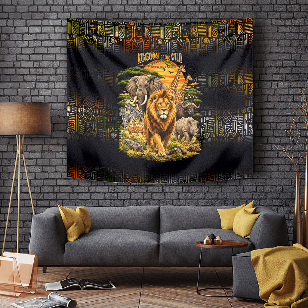 African Wildlife Heart Tapestry Safari Sunset Lion Elephant Giraffe Tribal Pattern