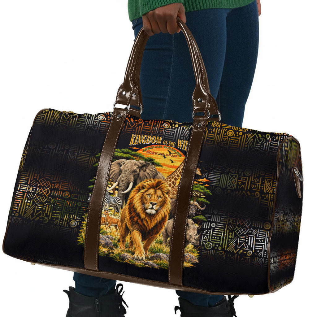 African Wildlife Heart Travel Bag Safari Sunset Lion Elephant Giraffe Tribal Pattern