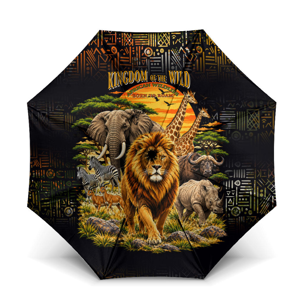 African Wildlife Heart Umbrella Safari Sunset Lion Elephant Giraffe Tribal Pattern