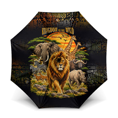 African Wildlife Heart Umbrella Safari Sunset Lion Elephant Giraffe Tribal Pattern
