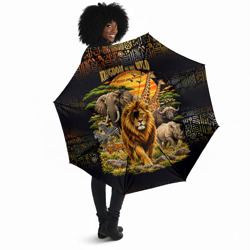 African Wildlife Heart Umbrella Safari Sunset Lion Elephant Giraffe Tribal Pattern