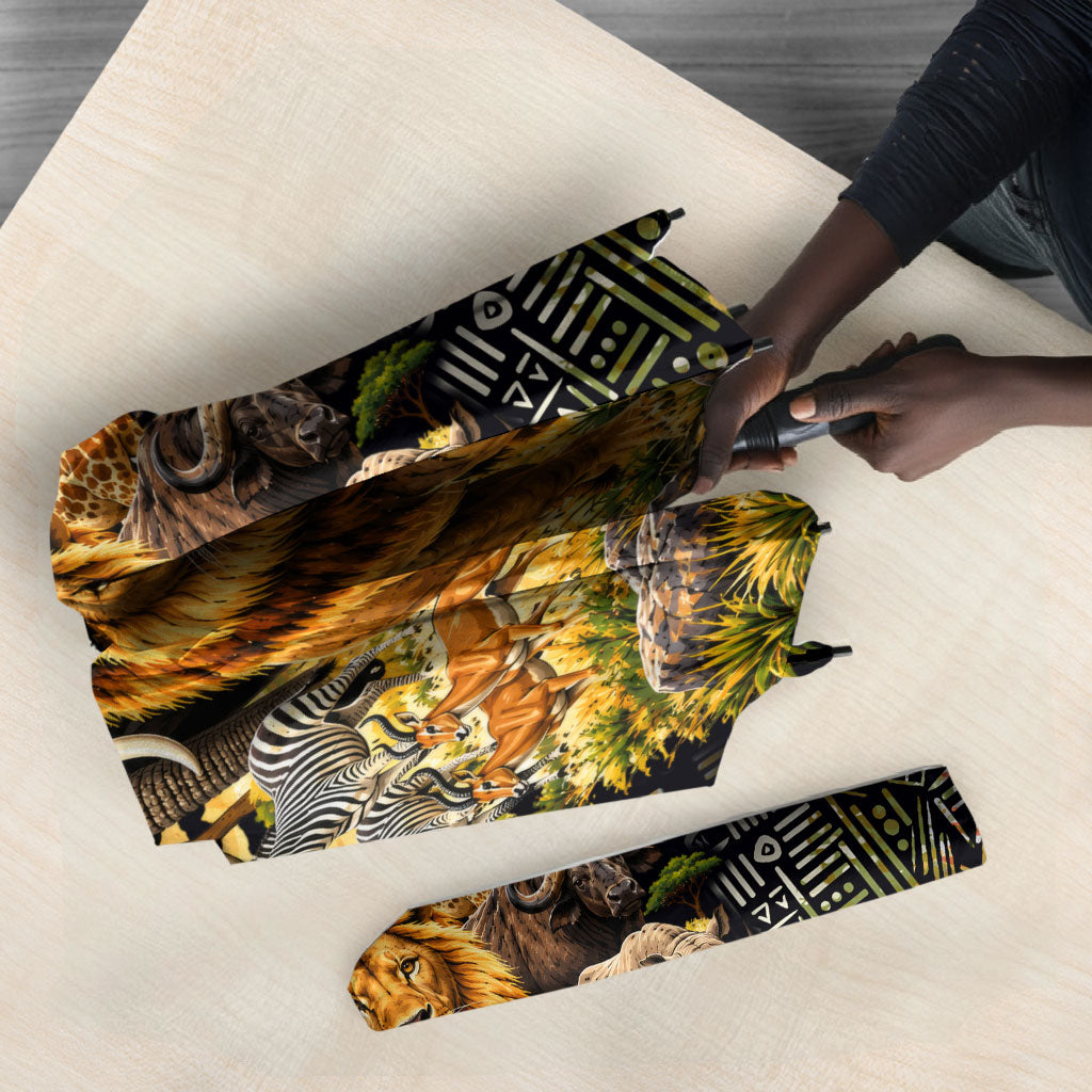 African Wildlife Heart Umbrella Safari Sunset Lion Elephant Giraffe Tribal Pattern