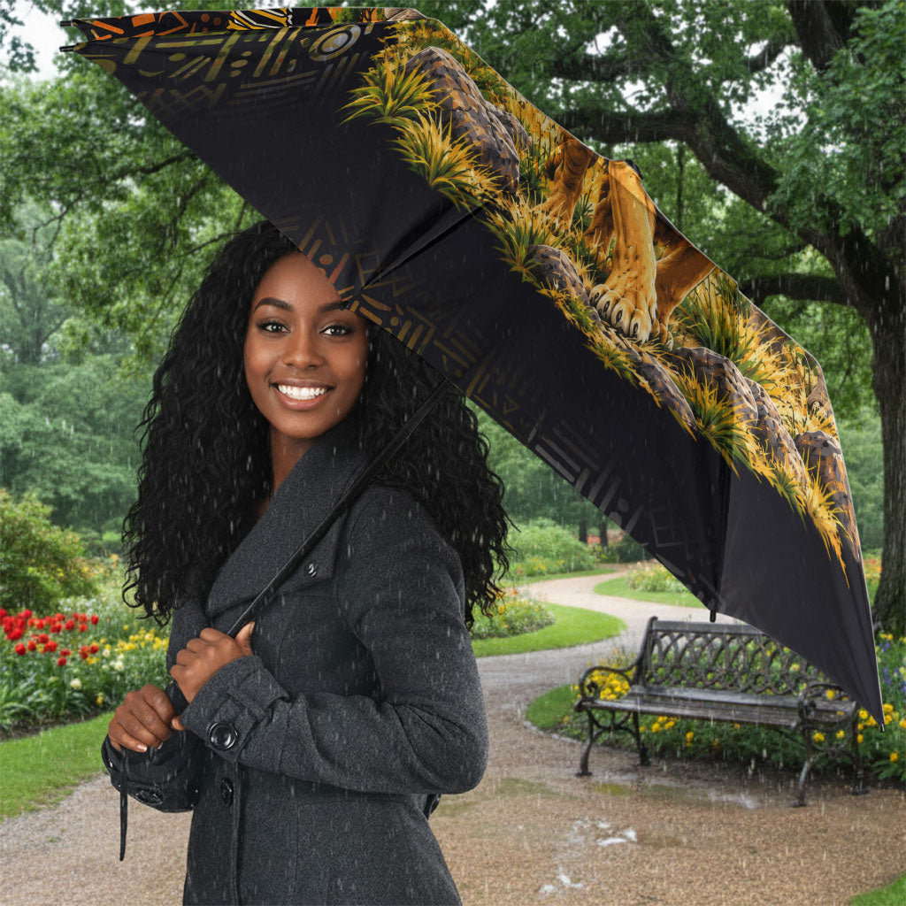 African Wildlife Heart Umbrella Safari Sunset Lion Elephant Giraffe Tribal Pattern